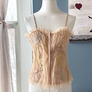 Delicate Blush Tulle Embroidered Bustier Top